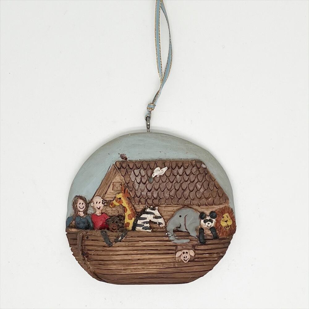 Vintage Noah's Ark Boat and Animals Clay Hanging Christmas Tree Ornament